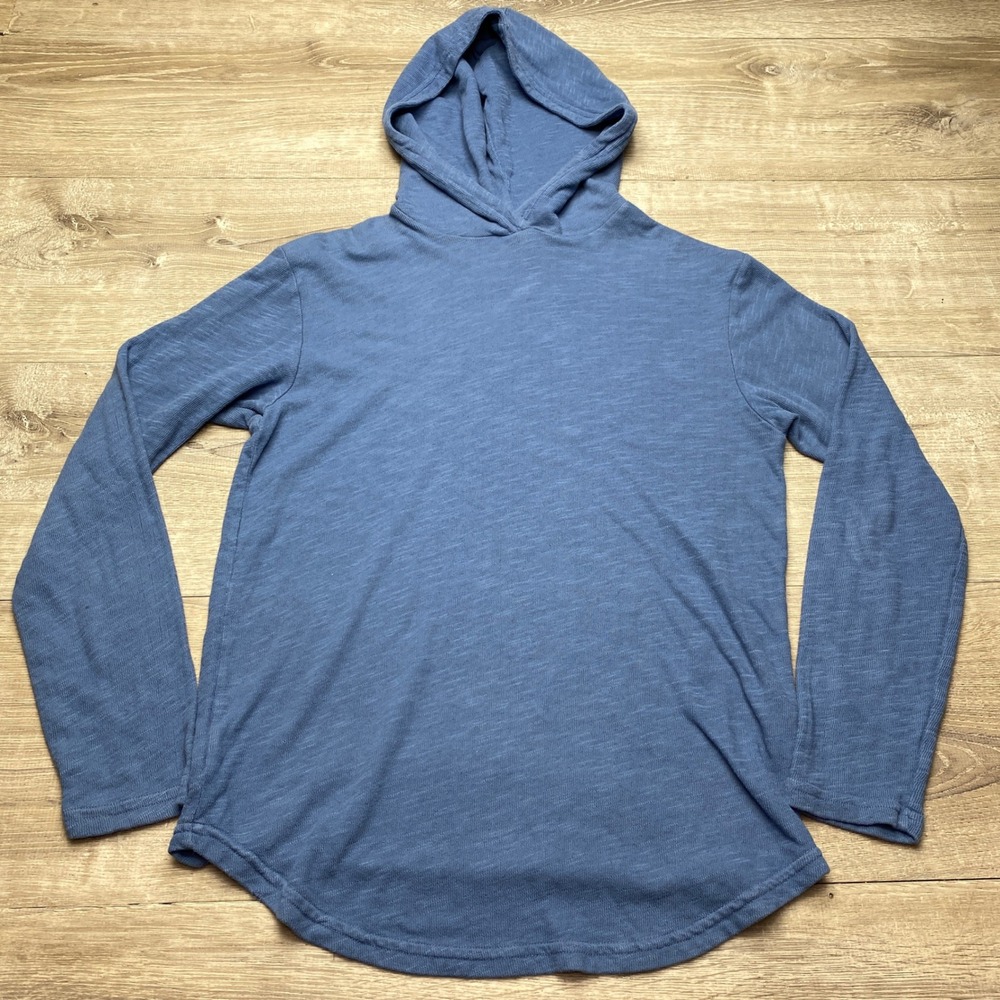 Goodlife Mens Small Blue Slub Cotton Scallop Hoodie Pullover Made in USA